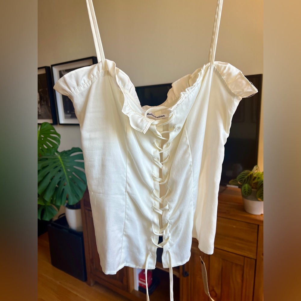 Reformation Cream Lace-Up Camisole